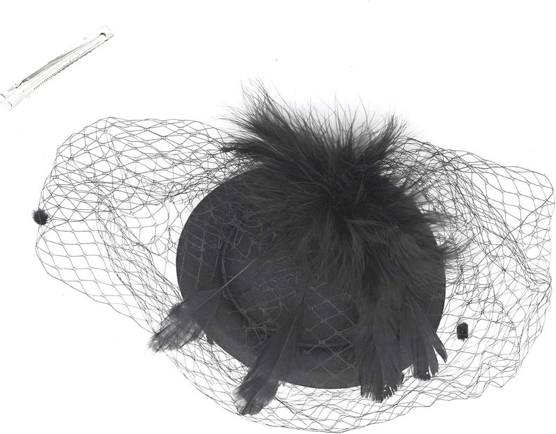 HIWIND Store Fascinators Hat Women Tea Party Pillbox Veil Cocktail Mesh Hat B-Black - Image 5